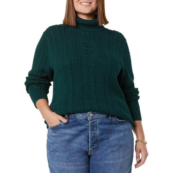 Amazon Essentials Womens Fisherman Cable Turtleneck Sweater Available in Plus SizeForest Green