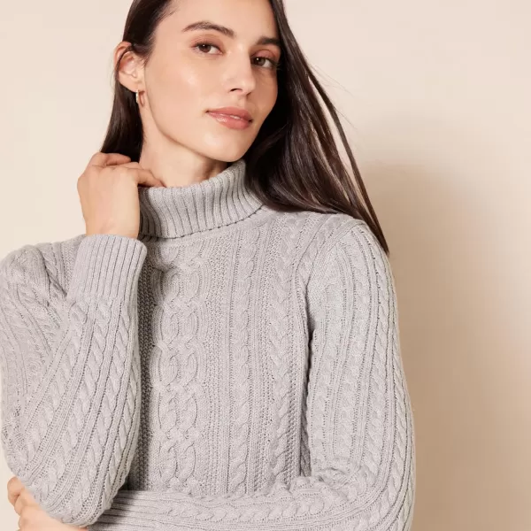 Amazon Essentials Womens Fisherman Cable Turtleneck Sweater Available in Plus SizeLight Grey Heather