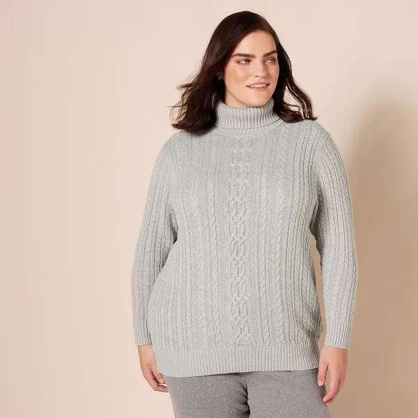 Amazon Essentials Womens Fisherman Cable Turtleneck Sweater Available in Plus SizeLight Grey Heather