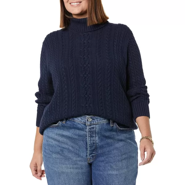 Amazon Essentials Womens Fisherman Cable Turtleneck Sweater Available in Plus SizeNavy