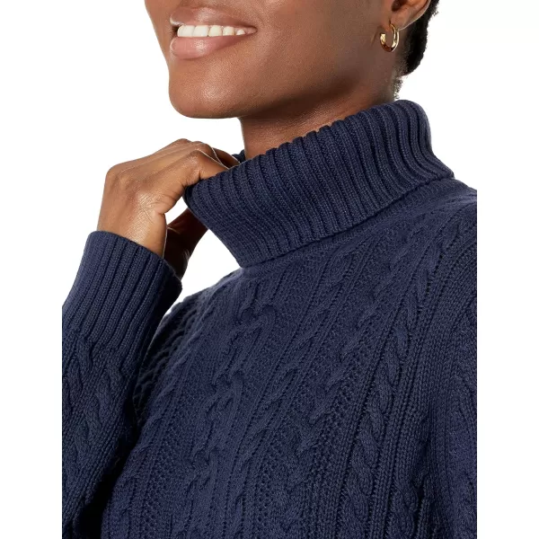 Amazon Essentials Womens Fisherman Cable Turtleneck Sweater Available in Plus SizeNavy