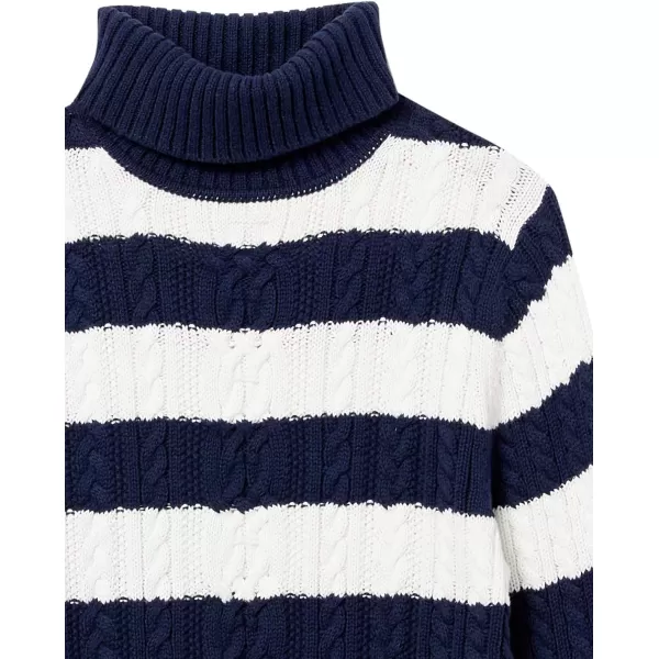 Amazon Essentials Womens Fisherman Cable Turtleneck Sweater Available in Plus SizeNavy White Rugby Stripe