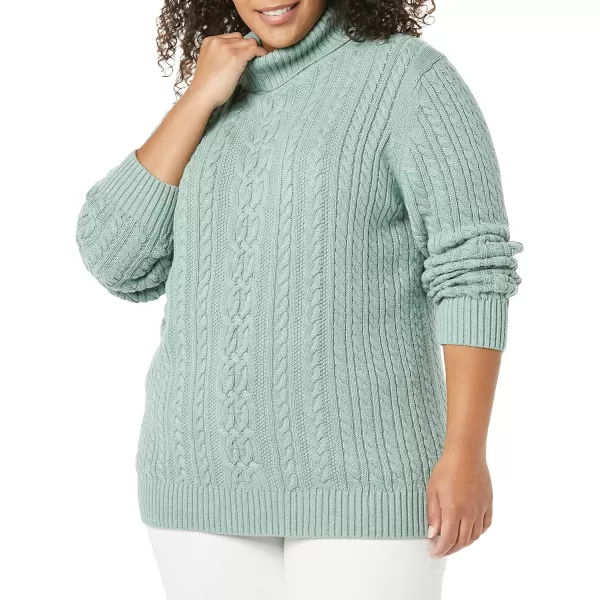 Amazon Essentials Womens Fisherman Cable Turtleneck Sweater Available in Plus SizeSage Green Heather