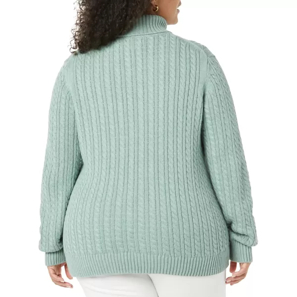 Amazon Essentials Womens Fisherman Cable Turtleneck Sweater Available in Plus SizeSage Green Heather