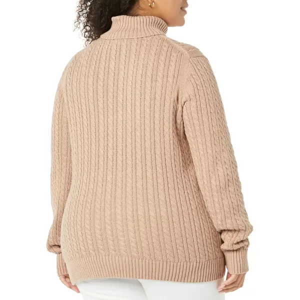 Amazon Essentials Womens Fisherman Cable Turtleneck Sweater Available in Plus SizeTaupe Heather