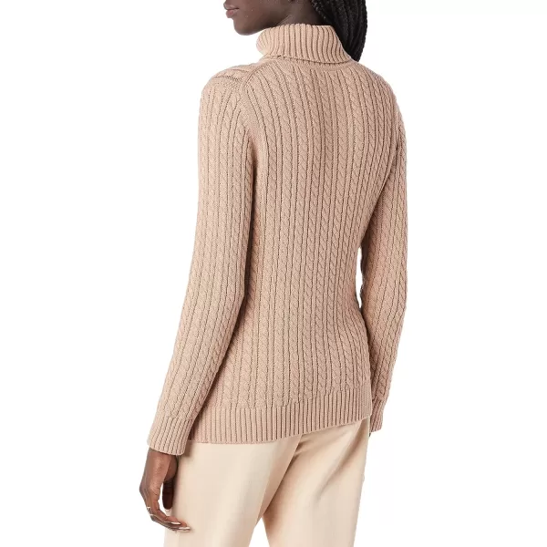 Amazon Essentials Womens Fisherman Cable Turtleneck Sweater Available in Plus SizeTaupe Heather