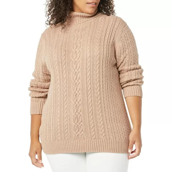 Amazon Essentials Womens Fisherman Cable Turtleneck Sweater Available in Plus SizeTaupe Heather