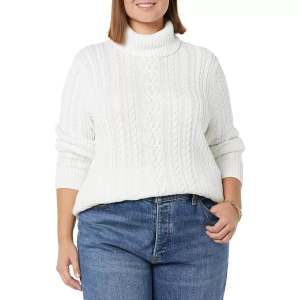 Amazon Essentials Womens Fisherman Cable Turtleneck Sweater Available in Plus SizeWhite