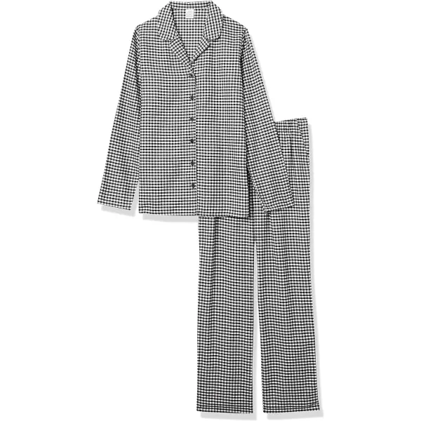 Amazon Essentials Womens Flannel LongSleeve Button Front Shirt and Pant Pajama SetBlackWhite Gingham