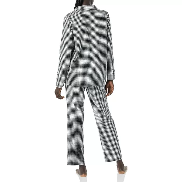 Amazon Essentials Womens Flannel LongSleeve Button Front Shirt and Pant Pajama SetBlackWhite Gingham