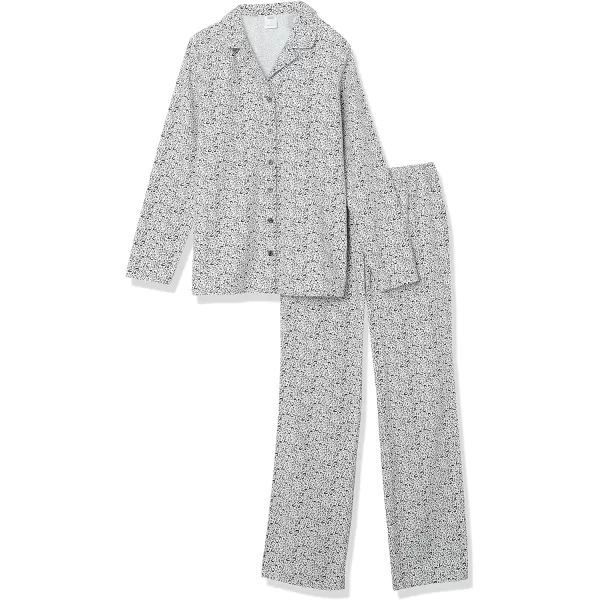Amazon Essentials Womens Flannel LongSleeve Button Front Shirt and Pant Pajama SetBlackWhite SnowyLeopard