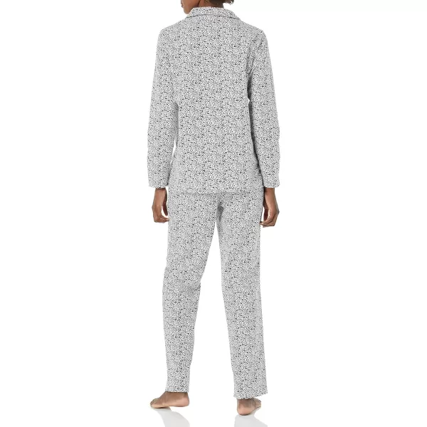 Amazon Essentials Womens Flannel LongSleeve Button Front Shirt and Pant Pajama SetBlackWhite SnowyLeopard