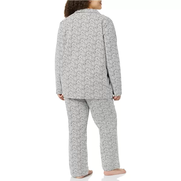 Amazon Essentials Womens Flannel LongSleeve Button Front Shirt and Pant Pajama SetBlackWhite SnowyLeopard