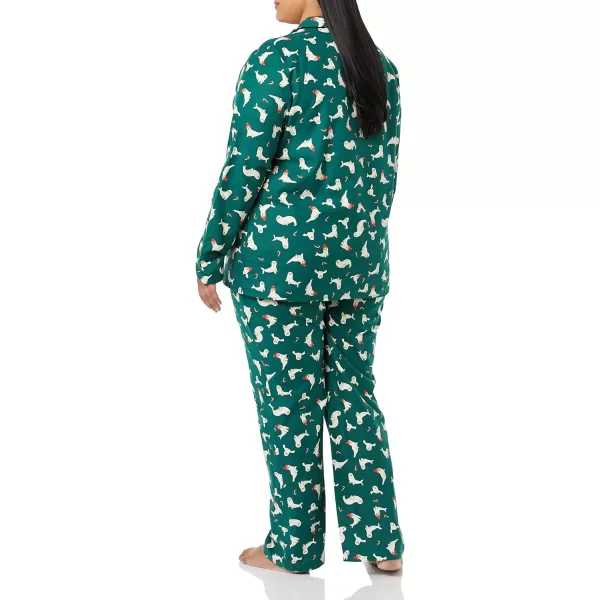 Amazon Essentials Womens Flannel LongSleeve Button Front Shirt and Pant Pajama SetDark Green Seal