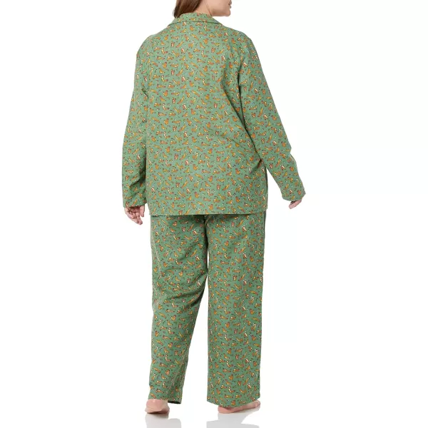 Amazon Essentials Womens Flannel LongSleeve Button Front Shirt and Pant Pajama SetGreen Squirrel