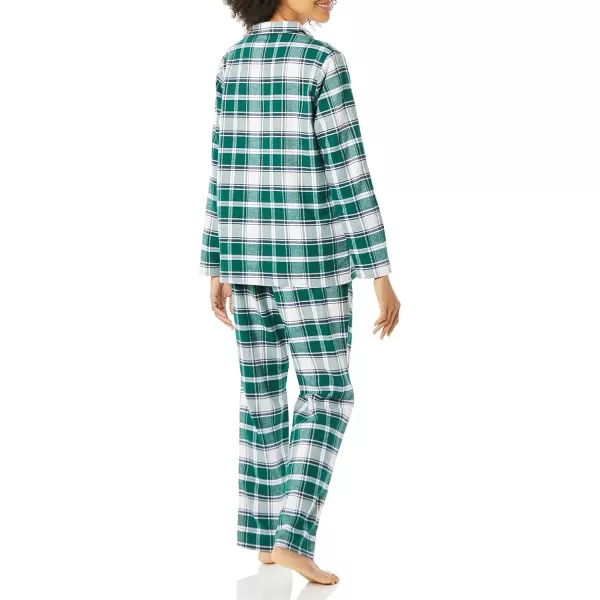 Amazon Essentials Womens Flannel LongSleeve Button Front Shirt and Pant Pajama SetGreenWhiteClay Plaid