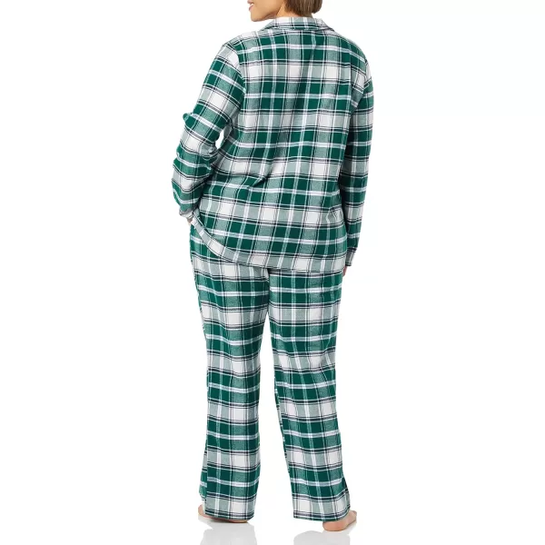 Amazon Essentials Womens Flannel LongSleeve Button Front Shirt and Pant Pajama SetGreenWhiteClay Plaid