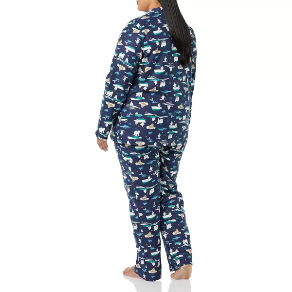 Amazon Essentials Womens Flannel LongSleeve Button Front Shirt and Pant Pajama SetNavy Arctic Creatures