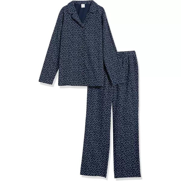 Amazon Essentials Womens Flannel LongSleeve Button Front Shirt and Pant Pajama SetNavy Dots Print