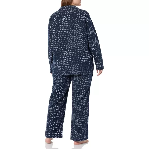 Amazon Essentials Womens Flannel LongSleeve Button Front Shirt and Pant Pajama SetNavy Dots Print