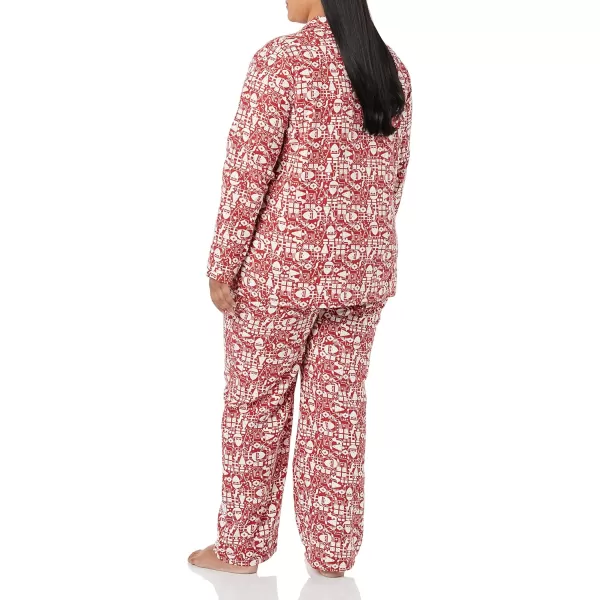 Amazon Essentials Womens Flannel LongSleeve Button Front Shirt and Pant Pajama SetRed Mono Santa