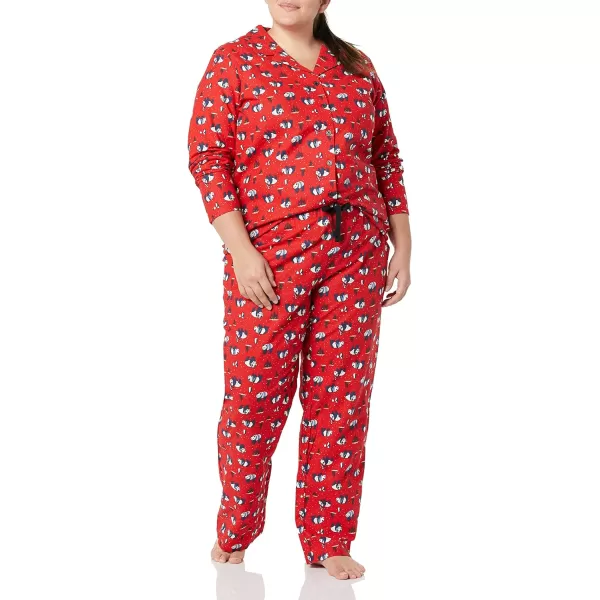 Amazon Essentials Womens Flannel LongSleeve Button Front Shirt and Pant Pajama SetRed Panda