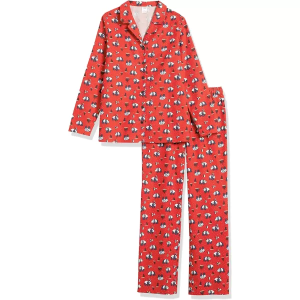 Amazon Essentials Womens Flannel LongSleeve Button Front Shirt and Pant Pajama SetRed Panda