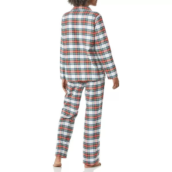 Amazon Essentials Womens Flannel LongSleeve Button Front Shirt and Pant Pajama SetRed Tartan