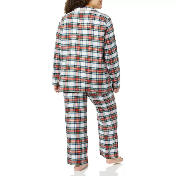 Amazon Essentials Womens Flannel LongSleeve Button Front Shirt and Pant Pajama SetRed Tartan