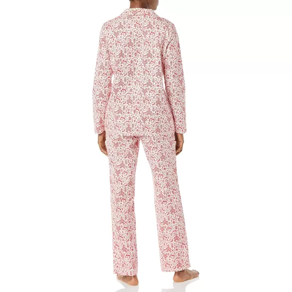 Amazon Essentials Womens Flannel LongSleeve Button Front Shirt and Pant Pajama SetWhiteRed Forest