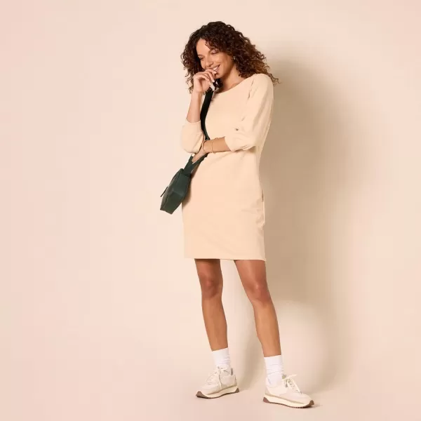 Amazon Essentials Womens Fleece Blouson Sleeve Crewneck Sweatshirt Dress Available in Plus SizeBeige