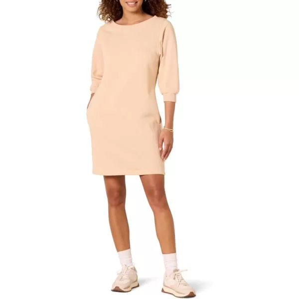 Amazon Essentials Womens Fleece Blouson Sleeve Crewneck Sweatshirt Dress Available in Plus SizeBeige
