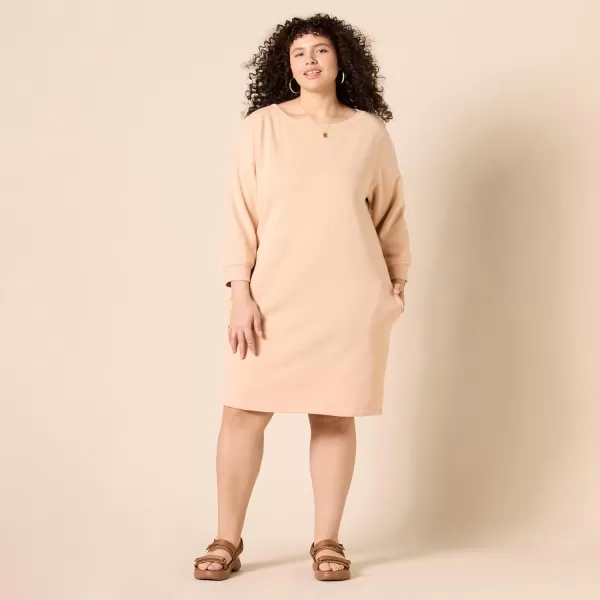 Amazon Essentials Womens Fleece Blouson Sleeve Crewneck Sweatshirt Dress Available in Plus SizeBeige