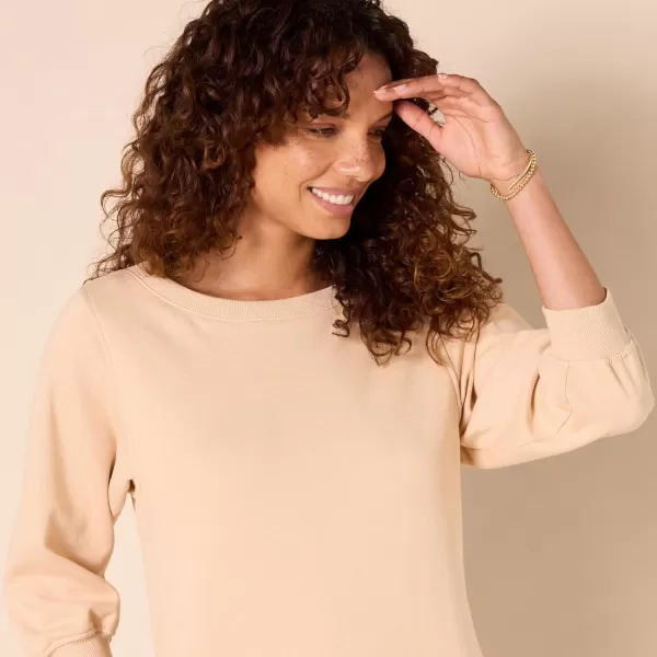 Amazon Essentials Womens Fleece Blouson Sleeve Crewneck Sweatshirt Dress Available in Plus SizeBeige
