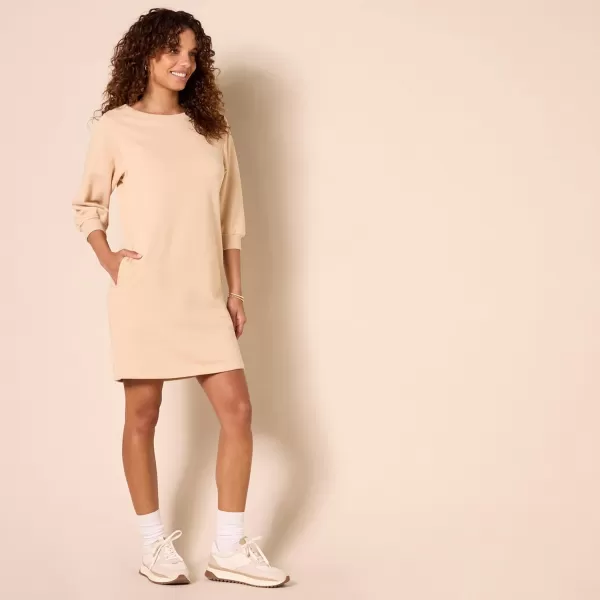 Amazon Essentials Womens Fleece Blouson Sleeve Crewneck Sweatshirt Dress Available in Plus SizeBeige