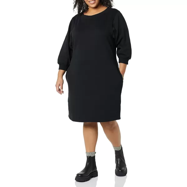 Amazon Essentials Womens Fleece Blouson Sleeve Crewneck Sweatshirt Dress Available in Plus SizeBlack