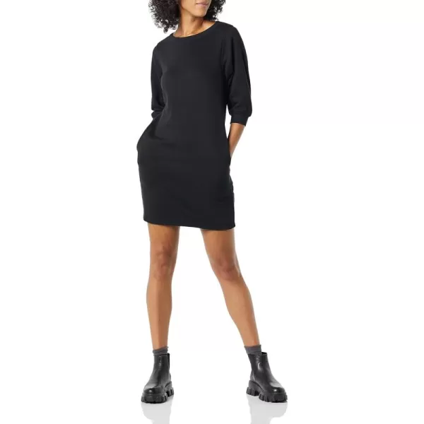 Amazon Essentials Womens Fleece Blouson Sleeve Crewneck Sweatshirt Dress Available in Plus SizeBlack