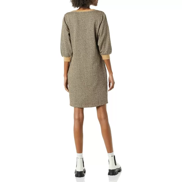 Amazon Essentials Womens Fleece Blouson Sleeve Crewneck Sweatshirt Dress Available in Plus SizeCamel Cheetah