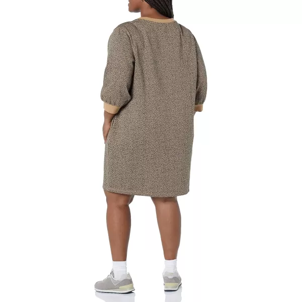 Amazon Essentials Womens Fleece Blouson Sleeve Crewneck Sweatshirt Dress Available in Plus SizeCamel Cheetah