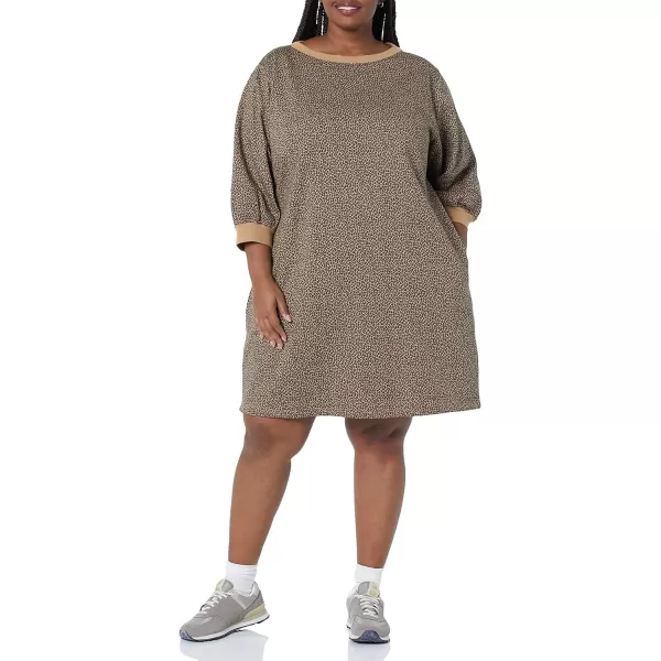 Amazon Essentials Womens Fleece Blouson Sleeve Crewneck Sweatshirt Dress Available in Plus SizeCamel Cheetah