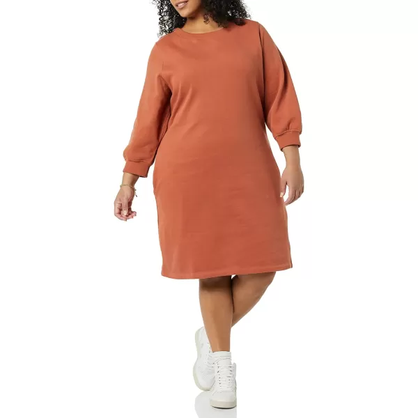 Amazon Essentials Womens Fleece Blouson Sleeve Crewneck Sweatshirt Dress Available in Plus SizeCaramel