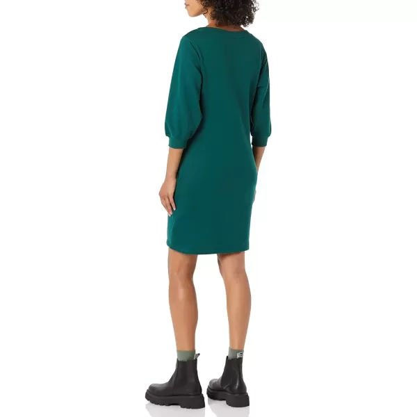Amazon Essentials Womens Fleece Blouson Sleeve Crewneck Sweatshirt Dress Available in Plus SizeDark Green Heather
