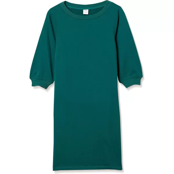 Amazon Essentials Womens Fleece Blouson Sleeve Crewneck Sweatshirt Dress Available in Plus SizeDark Green Heather