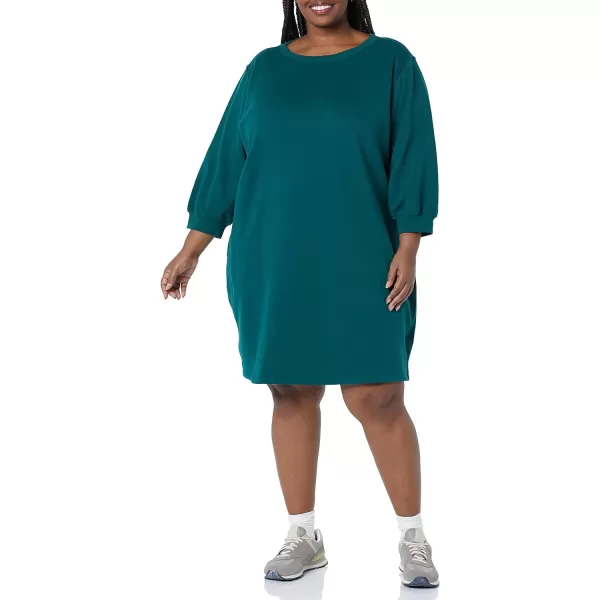 Amazon Essentials Womens Fleece Blouson Sleeve Crewneck Sweatshirt Dress Available in Plus SizeDark Green Heather