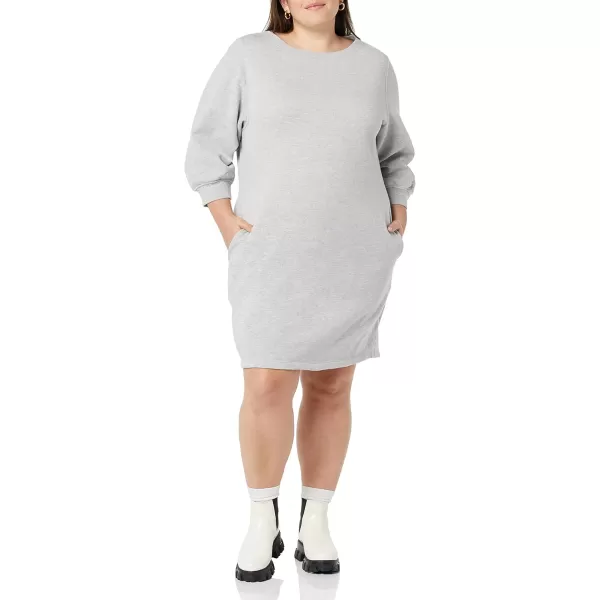 Amazon Essentials Womens Fleece Blouson Sleeve Crewneck Sweatshirt Dress Available in Plus SizeGrey Heather