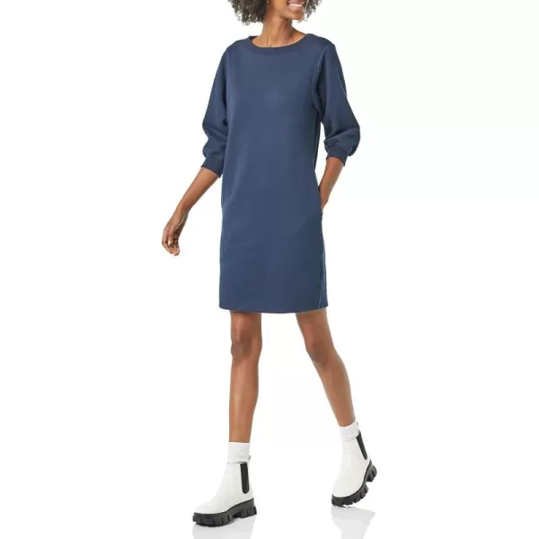 Amazon Essentials Womens Fleece Blouson Sleeve Crewneck Sweatshirt Dress Available in Plus SizeNavy