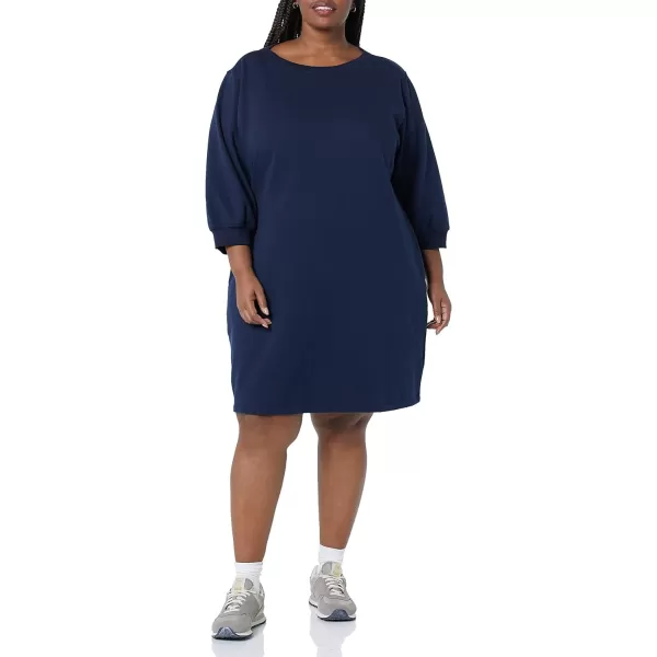 Amazon Essentials Womens Fleece Blouson Sleeve Crewneck Sweatshirt Dress Available in Plus SizeNavy
