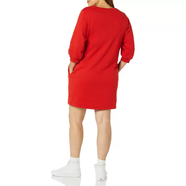 Amazon Essentials Womens Fleece Blouson Sleeve Crewneck Sweatshirt Dress Available in Plus SizeRed
