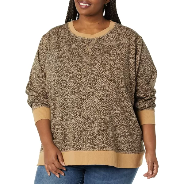 Amazon Essentials Womens Fleece Crewneck Sweatshirt Available in Plus SizeCamel Cheetah