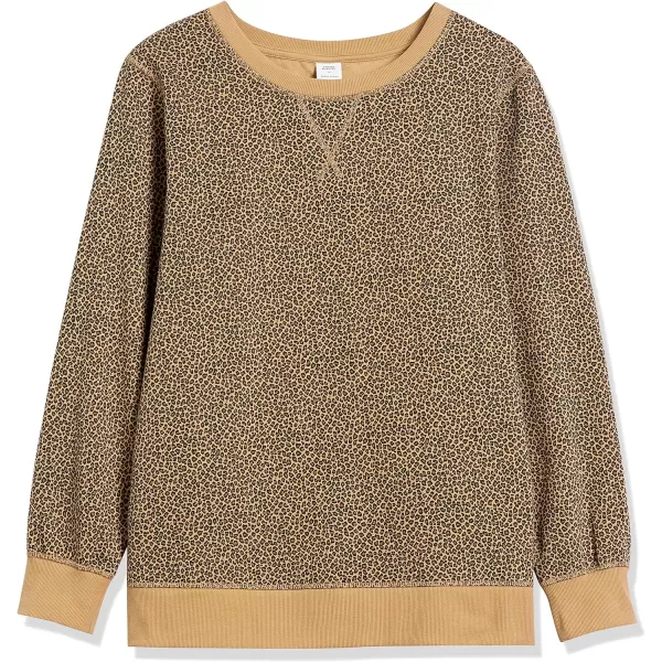 Amazon Essentials Womens Fleece Crewneck Sweatshirt Available in Plus SizeCamel Cheetah
